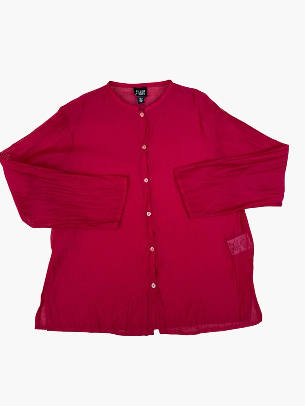 Eileen Fisher XS Pink Raspberry Sheer Cotton Nylon Cardigan Button Front Minimal